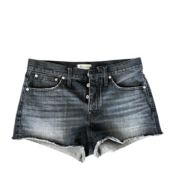 MADEWELL relaxed Button Fly high waisted Raw hems black Denim shorts size 29 - Picture 4 of 8
